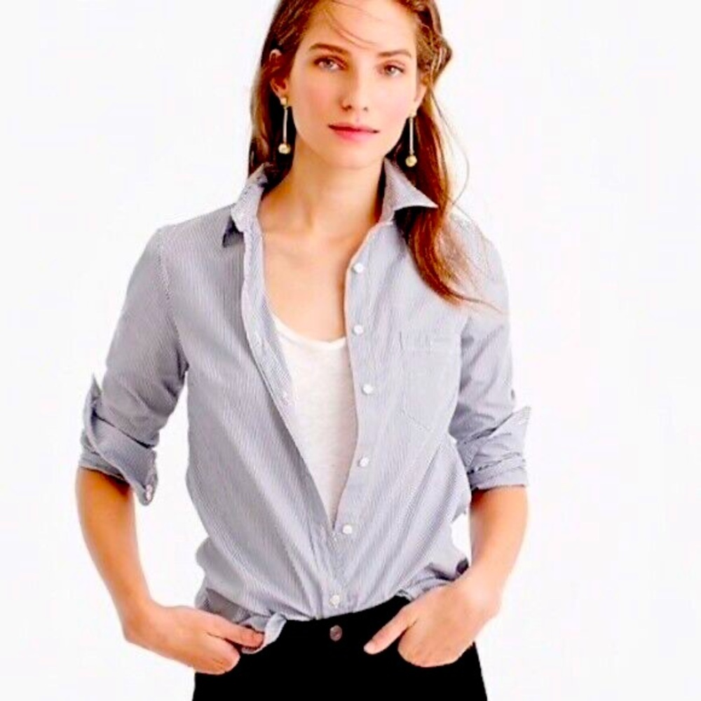 J.Crew Navy Blue Striped Boy Fit Button-Up Shirt